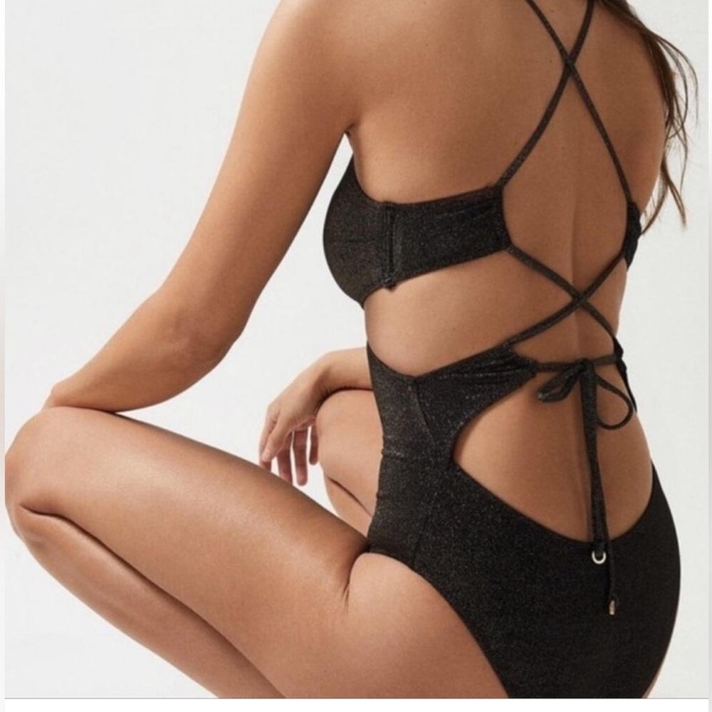 Reiss Matilde Metallic Cross Back Cut Out Swimsuit - Picture 3 of 3